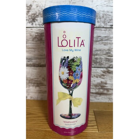 Lolita Love My Wine WILDFLOWERS Wine Glass Tag Original Box - Picture 1 of 9